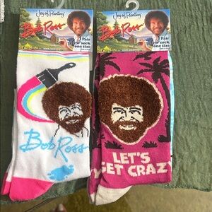 Bob Ross Unisex Colorful Socks - White and Pink crew socks one size fits all